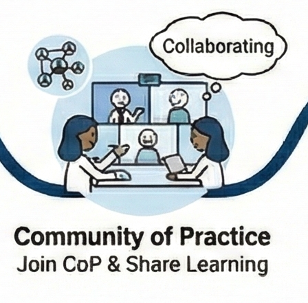 From Kali's user-journey map: colleagues around a table and on a video call, 'Collaborating.' Caption: Community of practice, join and share learning.